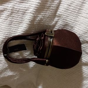MONI COUTURE Brown Evening Bag Round Shape Lined Floral Beaded Design On Top